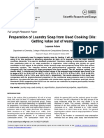 Preparation of Laundry Soap From Used Cooking Oils: Getting Value Out of Waste