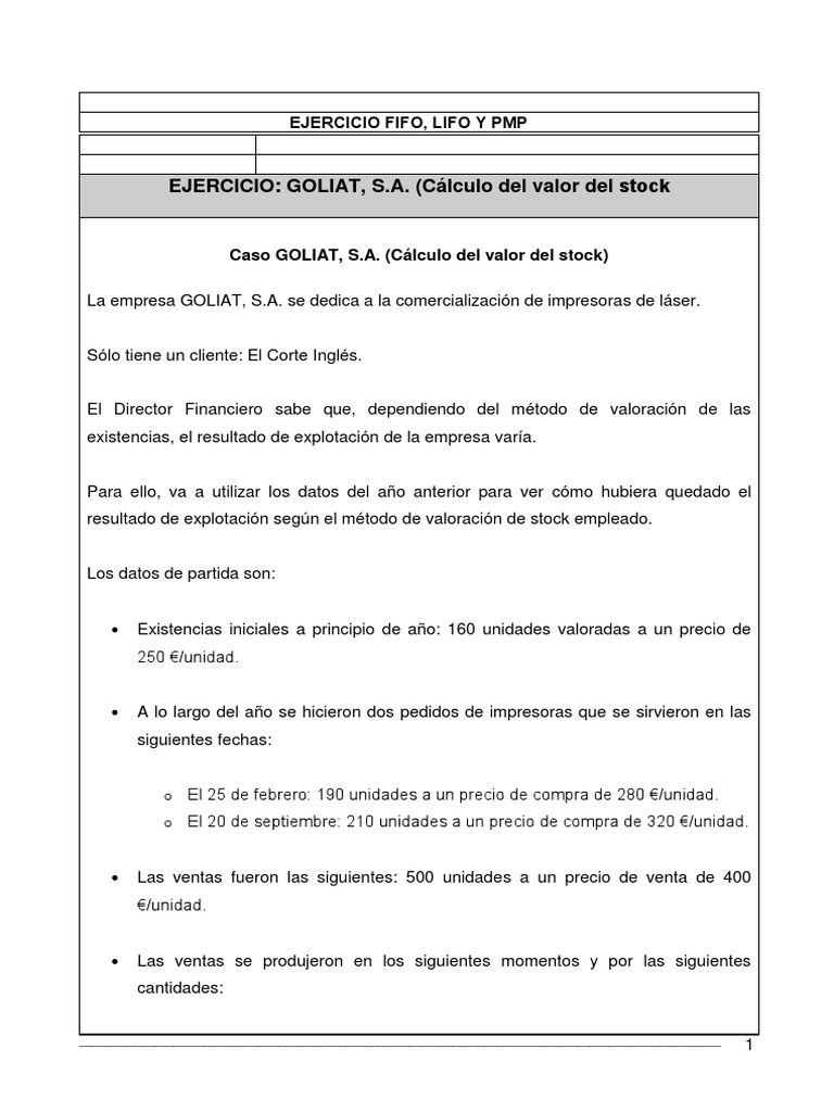 Ejercicio FIFO, LIFO y PMP Lunes 21 | PDF