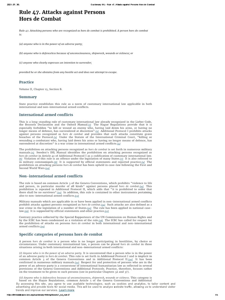Rule 47. Attacks Against Persons Hors de Combat Practice Download