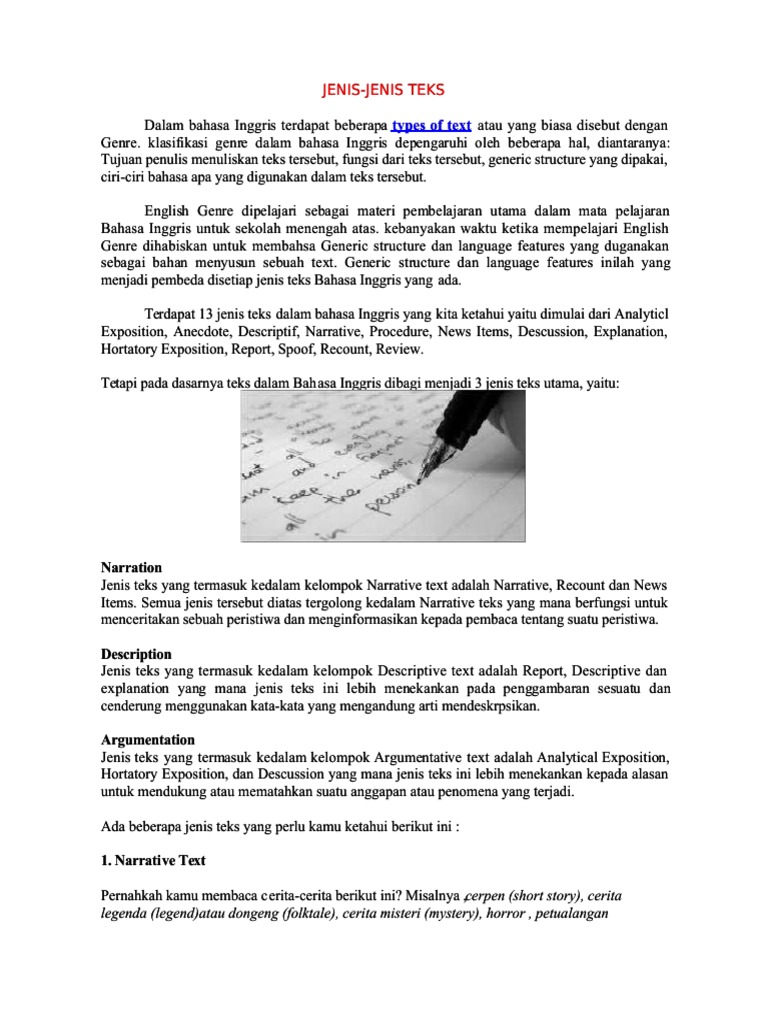 Jenis-Jenis Teks dalam Bahasa Inggris | PDF