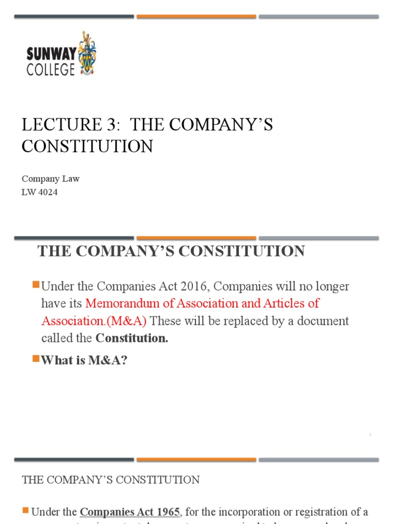 CHAPTER 3 Co Constitution PDF Articles Of Association Business Law