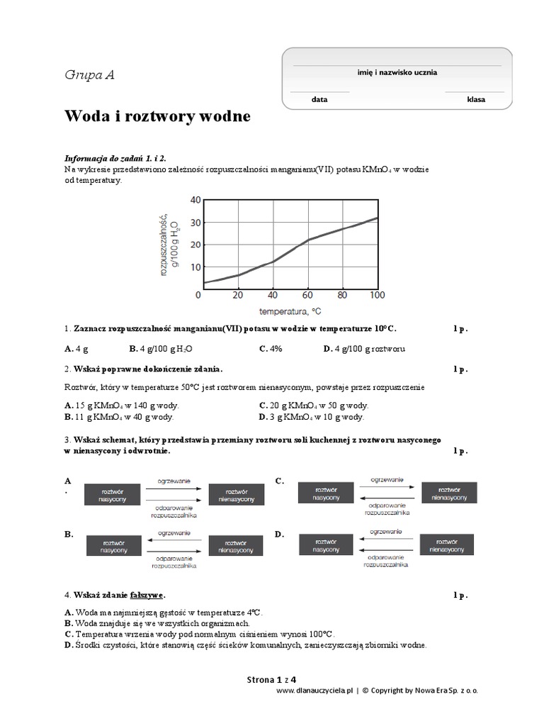 Woda I Roztwory Wodne Test Odpowiedzi