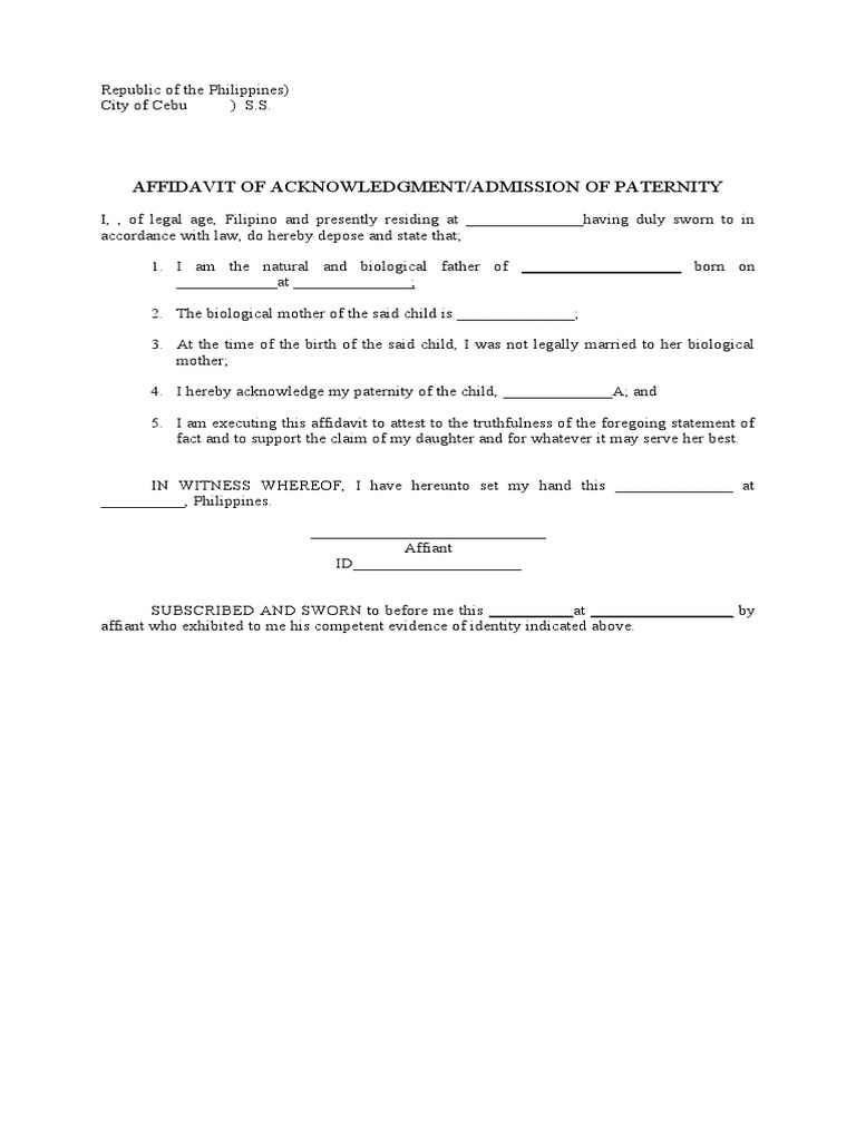 Affidavit of Acknowledgment of Paternity | PDF