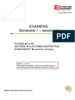 Examens Semestre - Session: Filiere L3 Im Matiere Customer Marketing ENSEIGNANT Laurent Larroque