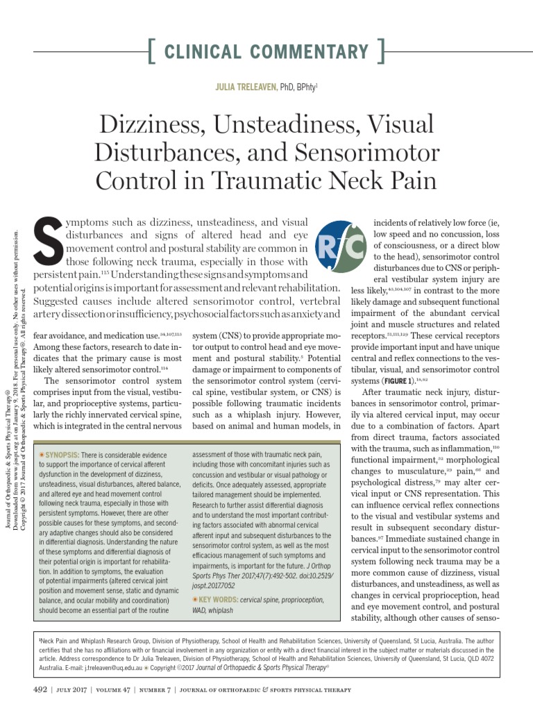Dizziness, Unsteadiness, Visual Disturbances, and Sensorimotor Control
