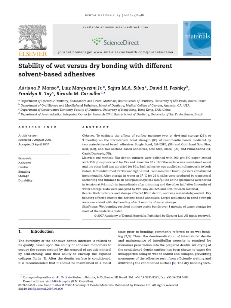 Stability of Wet Versus Dry Bonding With Different SolventBased