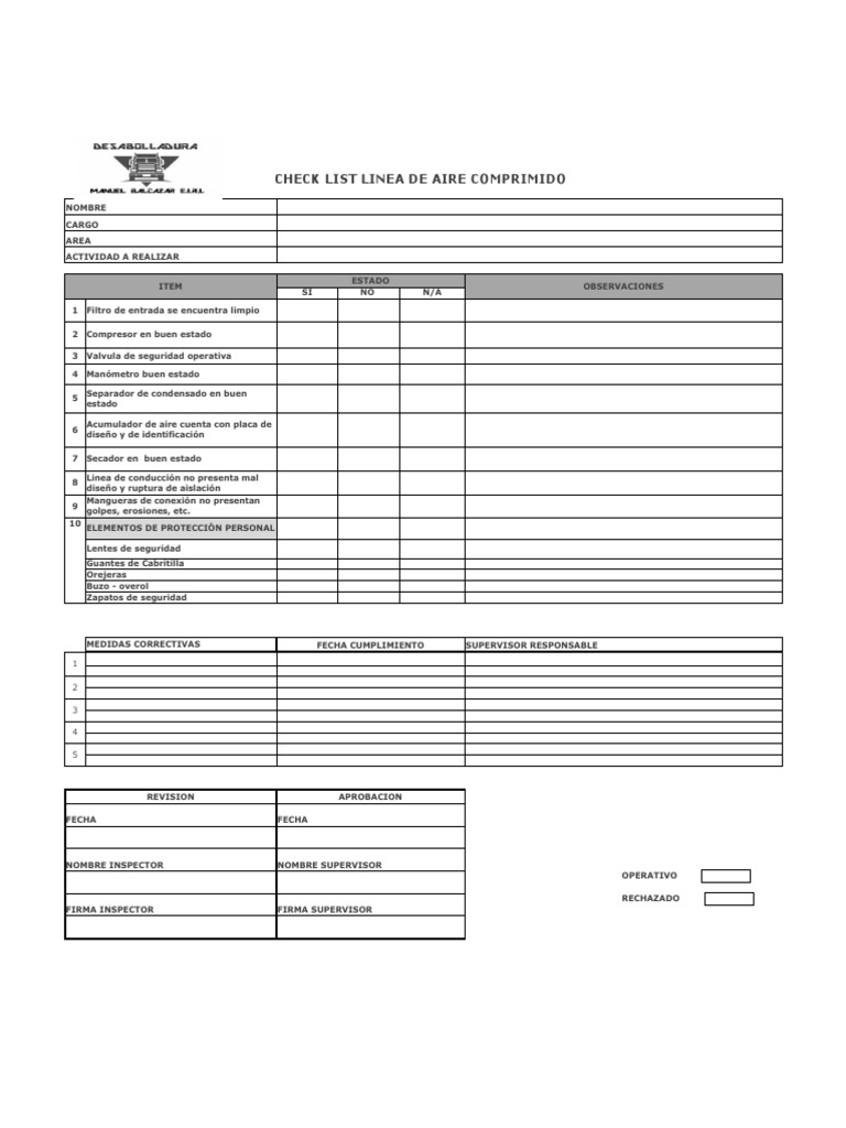 Check List Linea Aire Comprimido | PDF