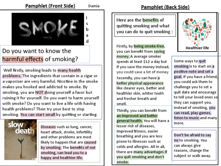 Pamphlet Template Prevention of Smoking PDF Smoking Smoking