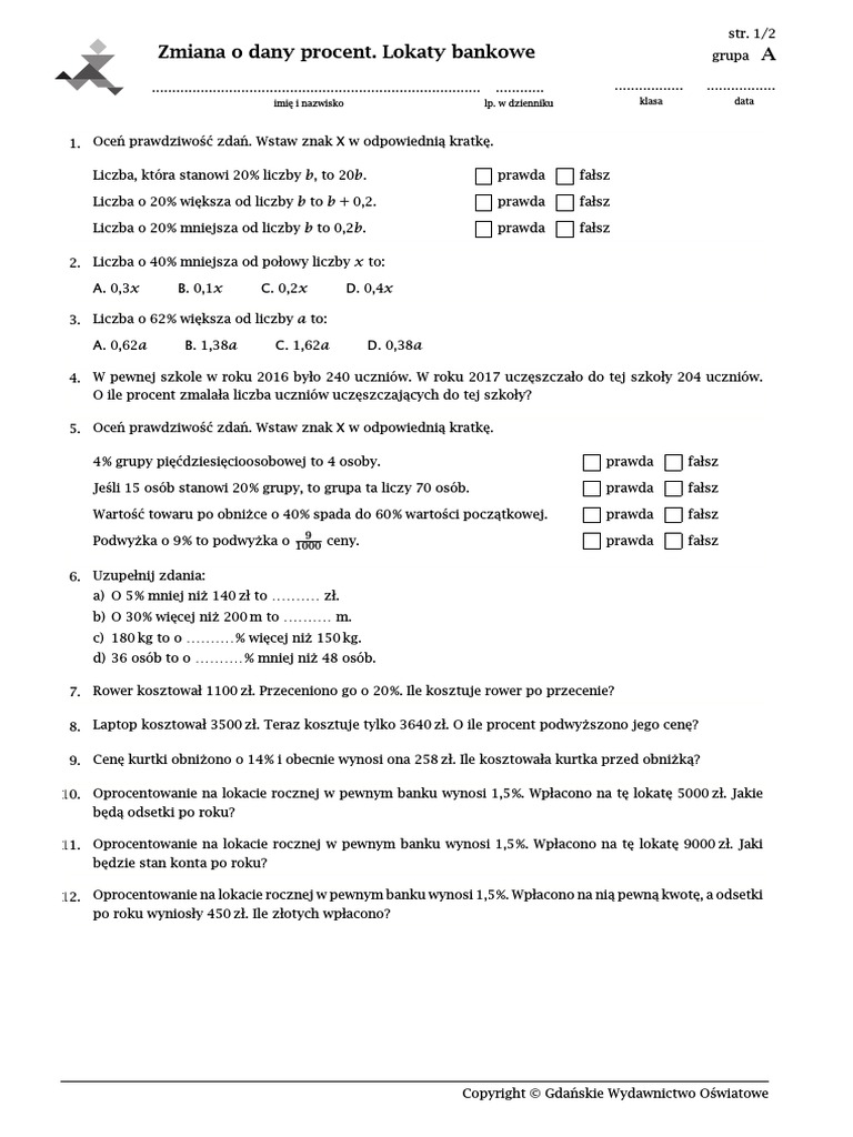 Zastosowania Matematyki Sprawdzian Klasa 8
