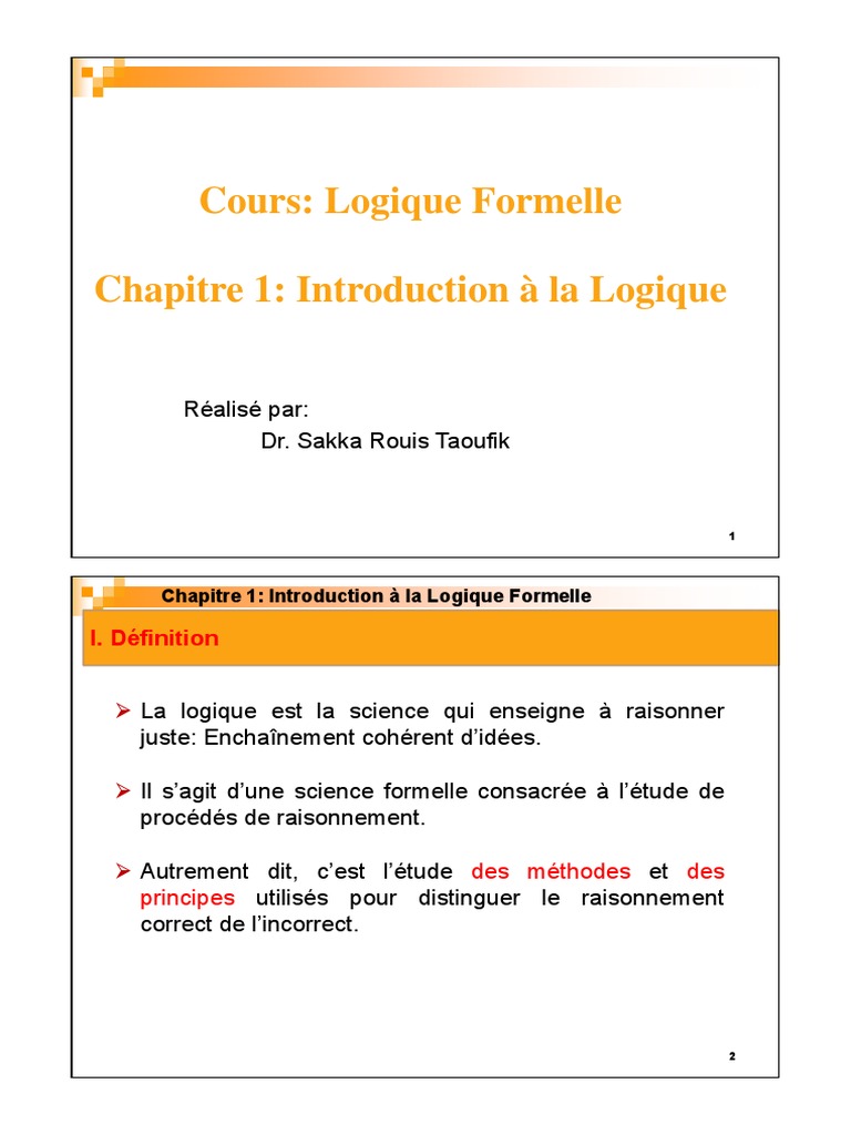 Introduction à la Logique Formelle | PDF | Logique | Algèbre de Boole ...
