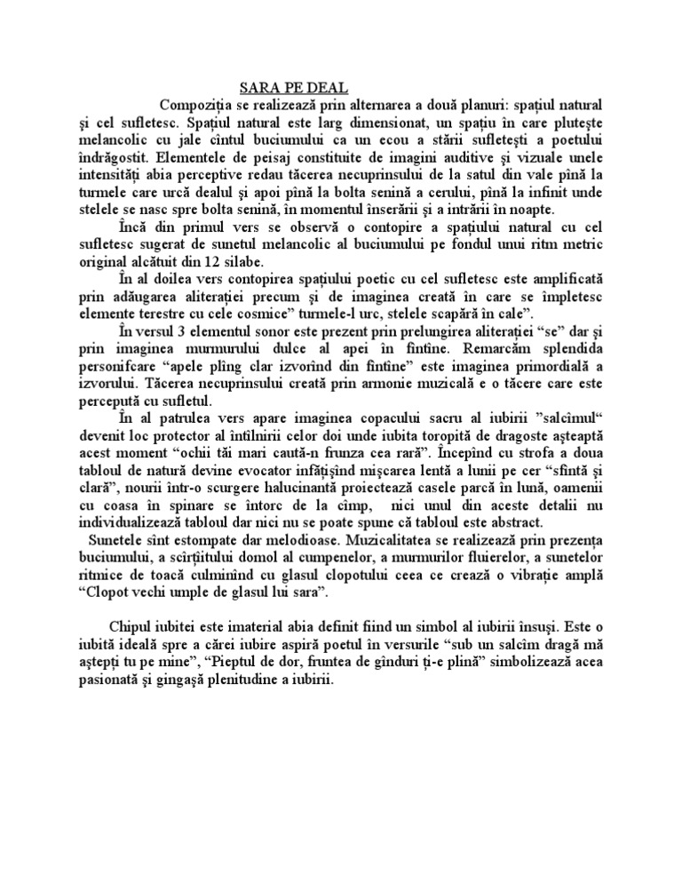 Mihai Eminescu - Sara Pe Deal (Rezumat)