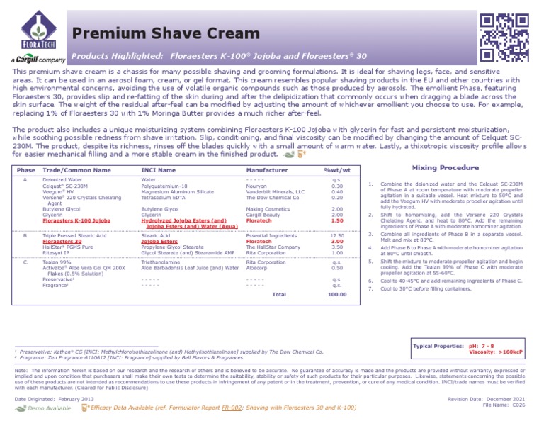 Premium Shave Cream: Products Highlighted: Floraesters K-100 Jojoba and ...