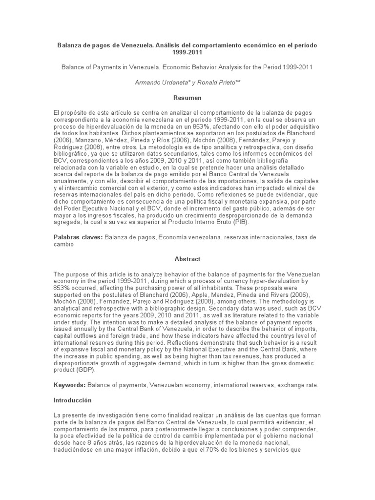 Análisis de la Balanza de Pagos en Venezuela 1999-2011 | PDF | Tipo de ...