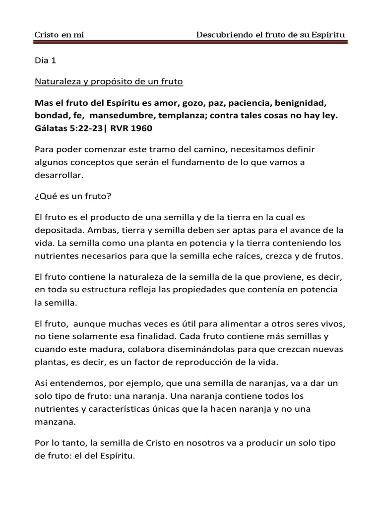 Cristo en Mí - Descubriendo El Fruto de Su Espíritu-Primera Parte | PDF ...