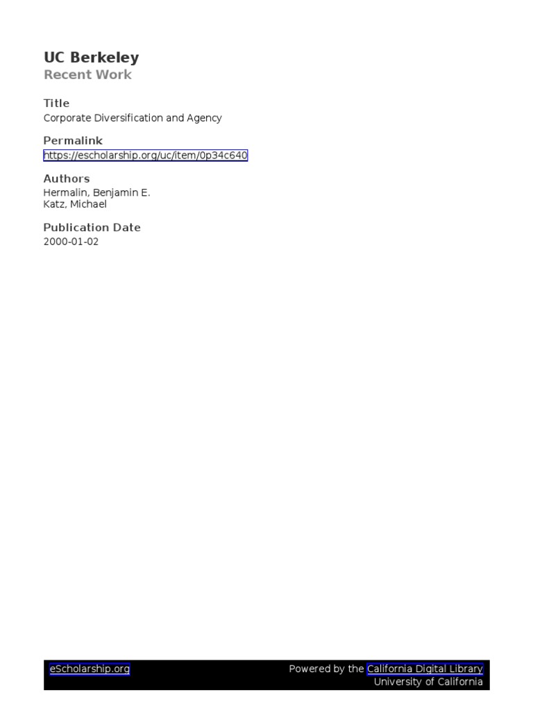 UC Berkeley: Recent Work | PDF | Diversification (Finance)