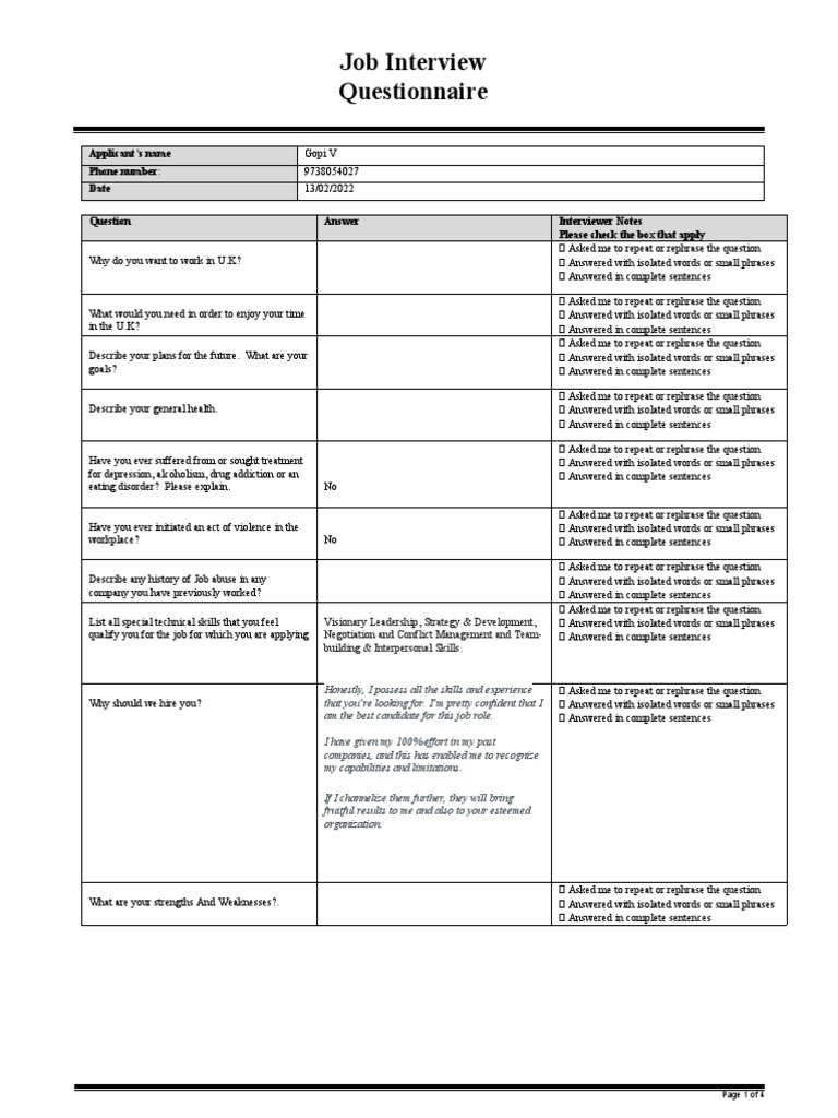 Job Interview Evaluation Form | PDF | Question | English Language