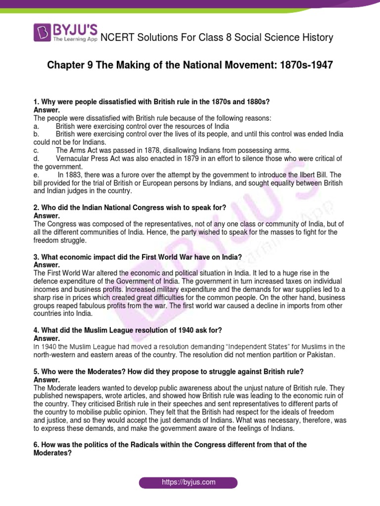 NCERT Solutions For Class 8 Social Science History Chapter 9 The Making ...