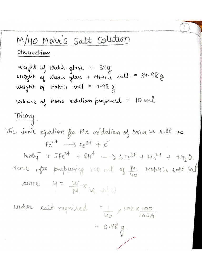 Experiment Titration of Mohr Salt and Oxalic Acid PDF