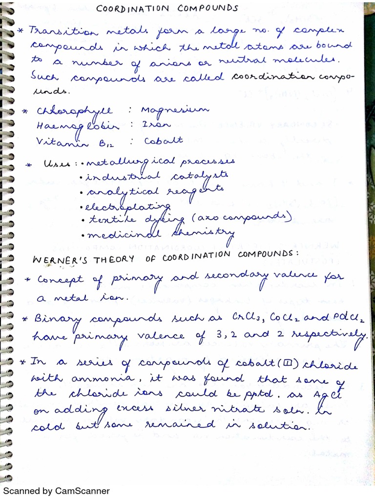 Coordination Compound Handwritten Notes | PDF