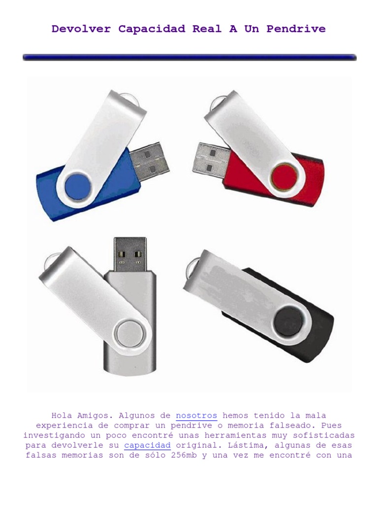 reparar capacidad pendrive Unidad flash USB Almacenamiento de datos informáticos