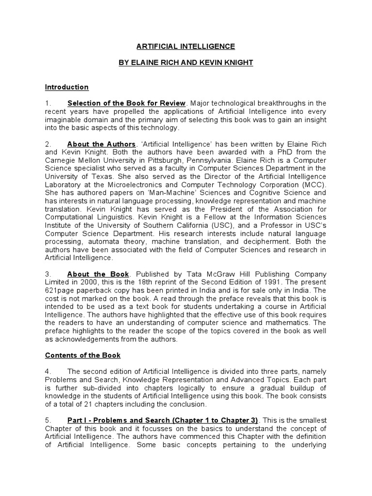 Rich and Knight's AI Textbook Review | PDF | Artificial Intelligence ...
