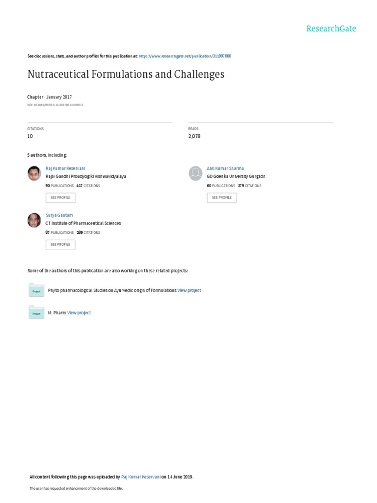 Nutraceutical Formulation and Challenges | PDF | Nutraceutical | Foods