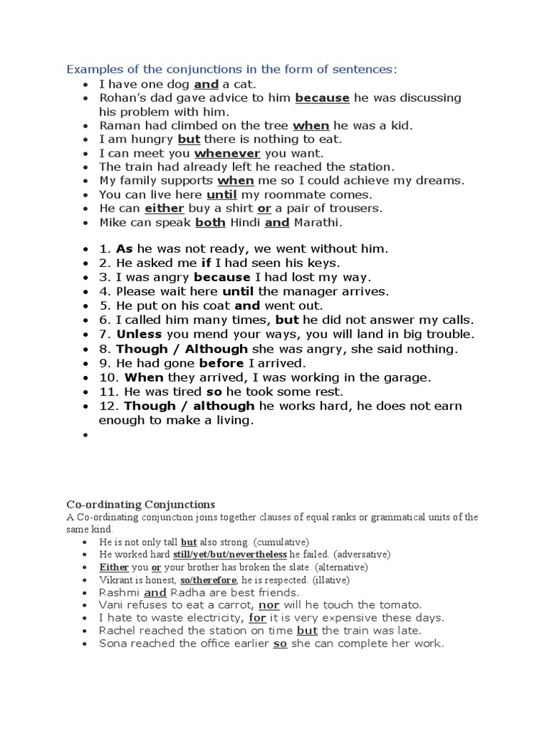 Conjunction Examples in Sentences | PDF | Language Mechanics | Grammar