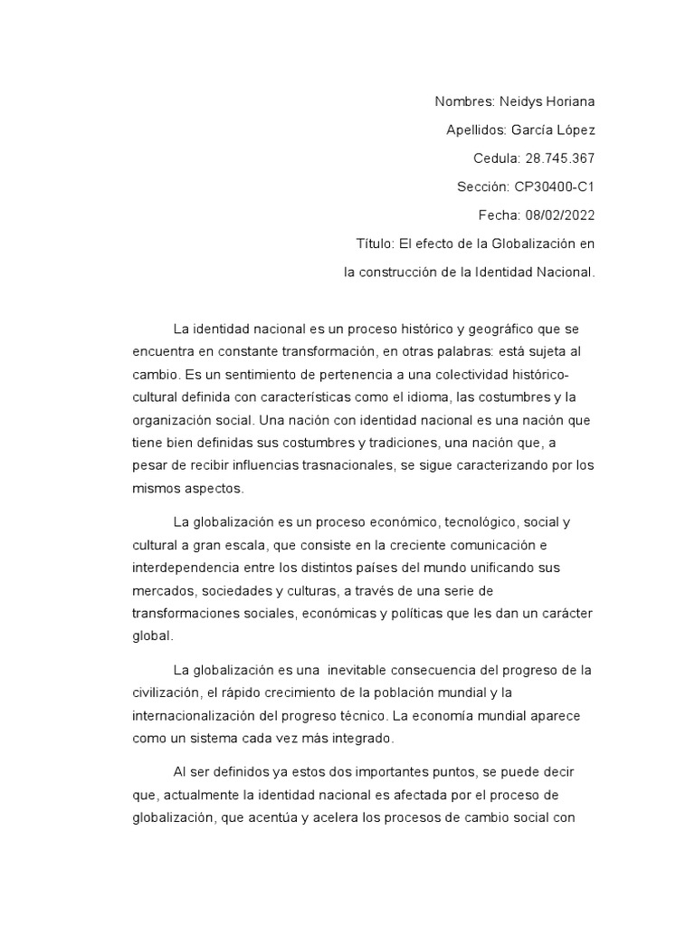 Impacto de la Globalización en la Identidad Nacional | PDF | Globalización