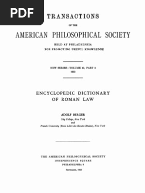 Berger A Encyclopedic Dictionary Of Roman Law Encyclopedias Bibliography