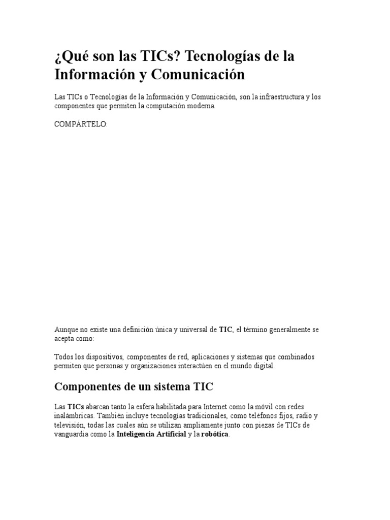 Qué Son Las TICs | PDF | Tecnología de información y comunicaciones ...