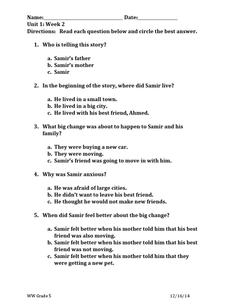 WW Grade 5 12/16/14 | PDF