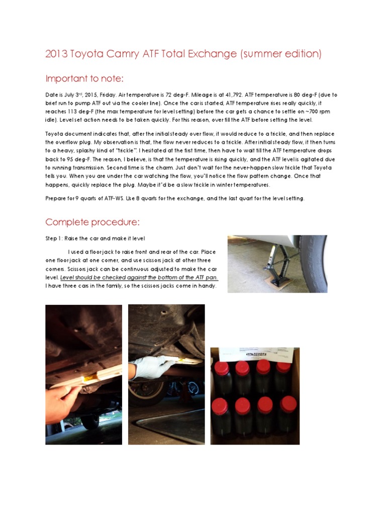 Toyota Camry ATF Fluid Exchange Merged | PDF | Automatic Transmission ...
