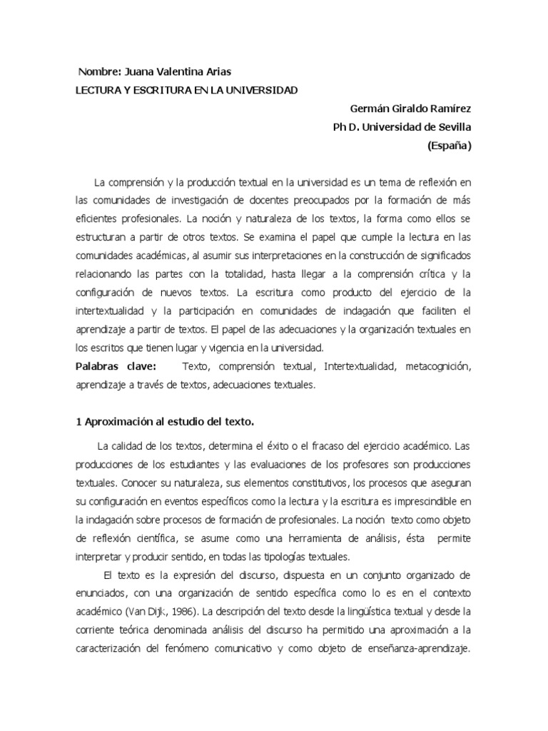 Lectura y escritura en la universidad | PDF | Autor | Lingüística