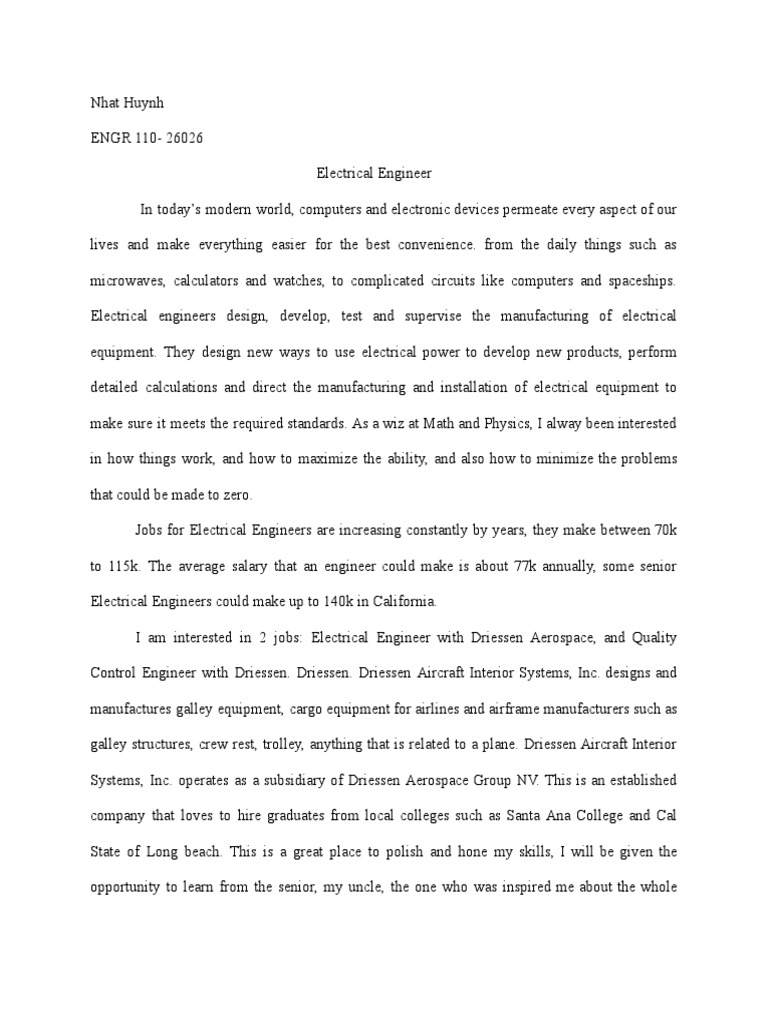 college essay electrical engineering