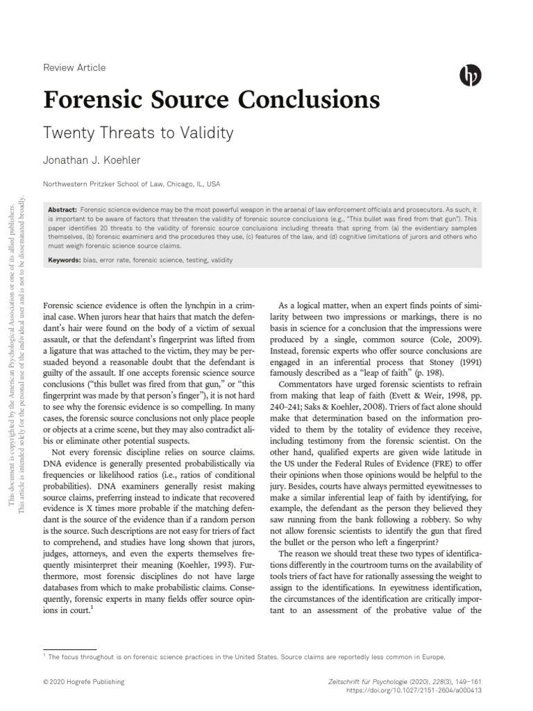 Forensic Source Claims Twenty Threats To Validity | PDF | Forensic ...