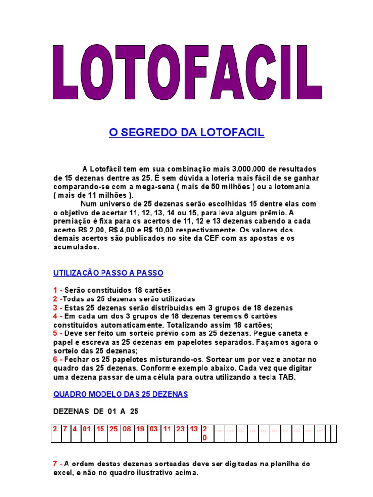 Segredos Da Lotofacil | PDF | Ensino de Matemática | Computação e ...
