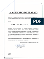 Certificado de trabajo de Servicentro Los Sauces S.A.C