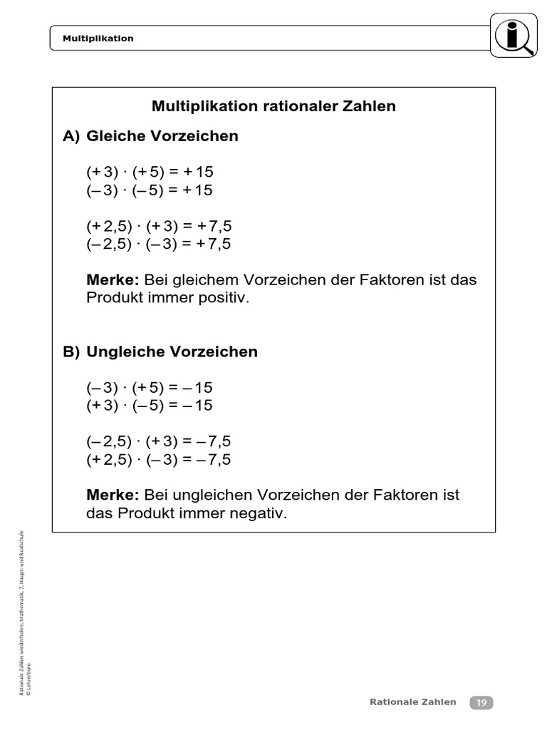 Mathe Rationale Zahlen Übungen | PDF