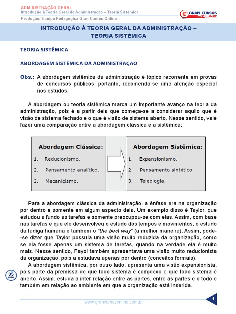 Abordagem Sistêmica na Administração | PDF | Teoria dos Sistemas ...