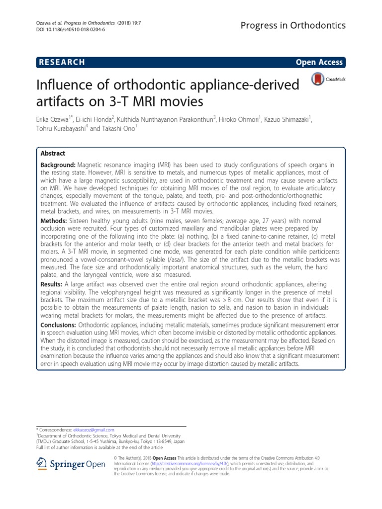 Influence of Orthodontic ApplianceDerived Artifacts On 3T MRI Movies