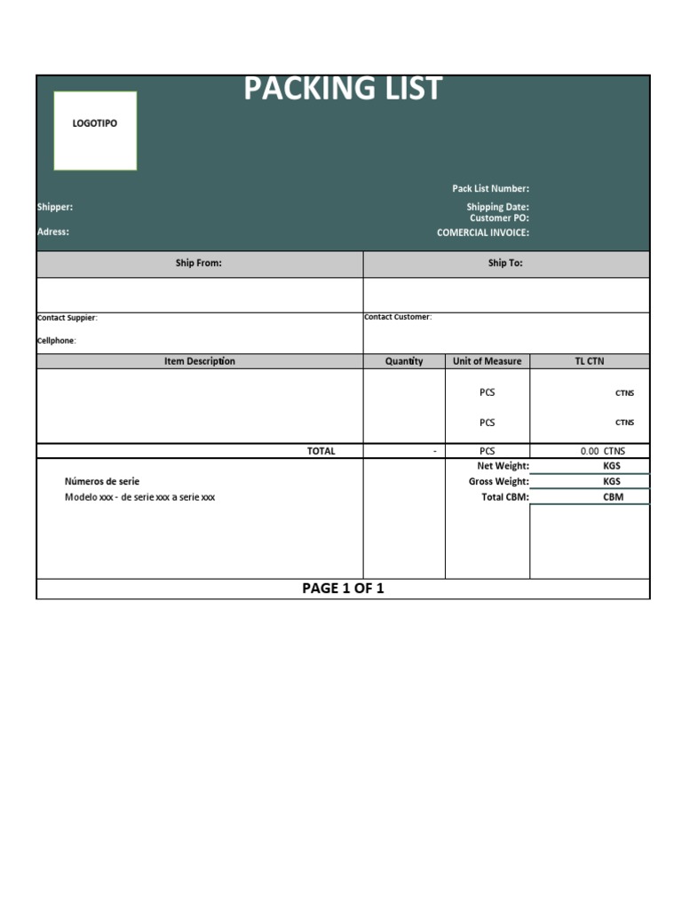 Export Packing List Template | PDF