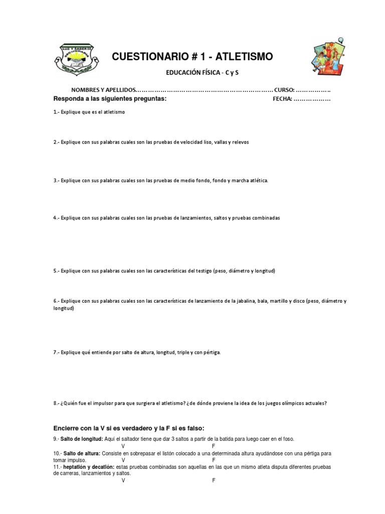 Cuestionario de Atletismo con Respuestas | PDF | Deporte del atletismo ...
