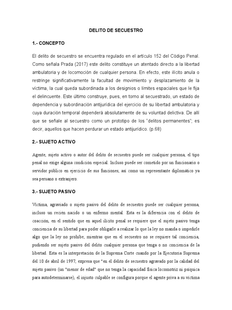 Delito de Secuestro en el Código Penal | PDF | Derecho penal | Secuestro