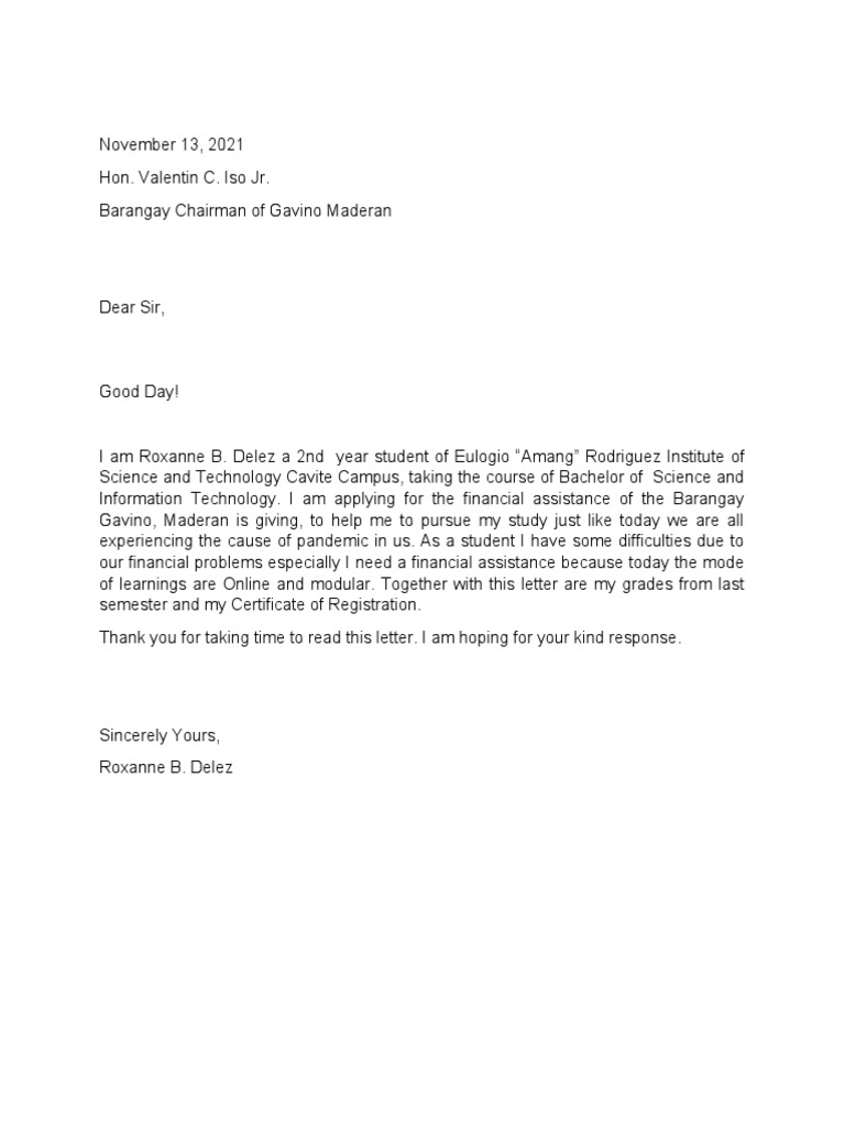Financial Assistance Application Letters | PDF | Career & Growth ...