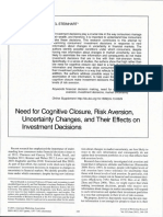 Need For Cognitive Closure, Risk Aversion, Uncertainty Changes, and Their Effects On Investment Decisions