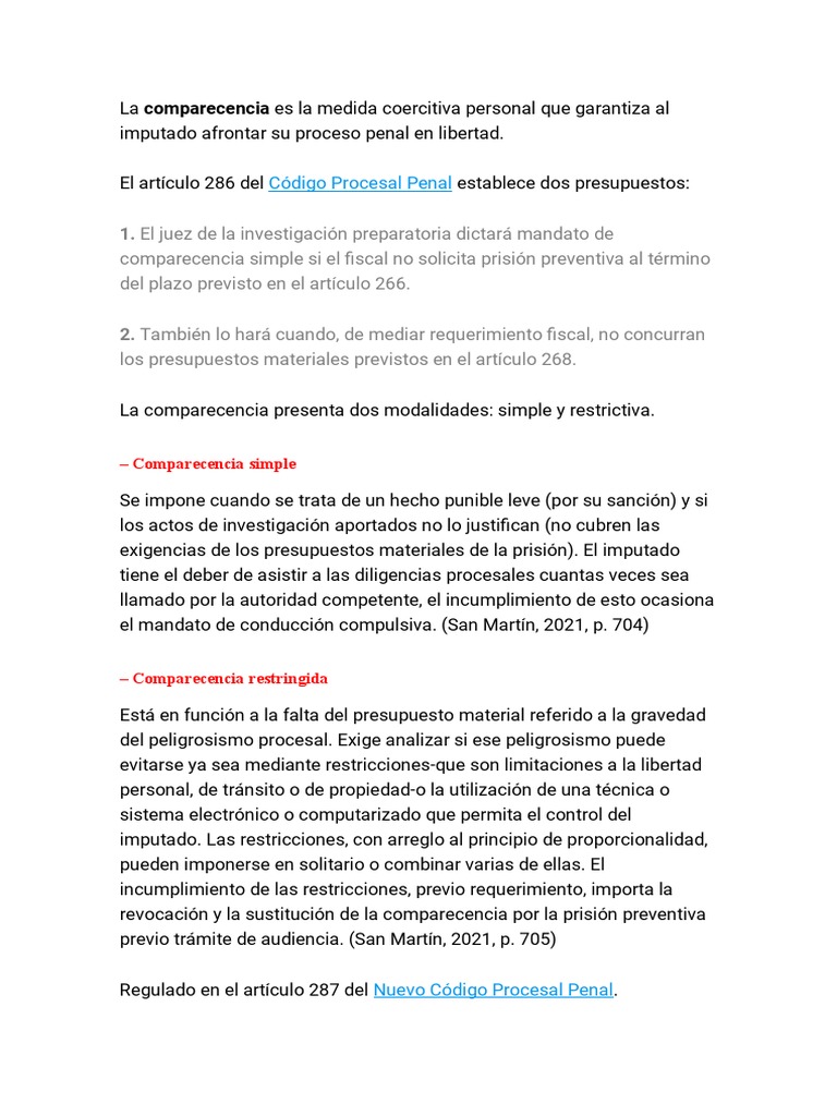 Comparecencia Simple y Restringida en Penal | PDF | Derecho penal | Ley ...