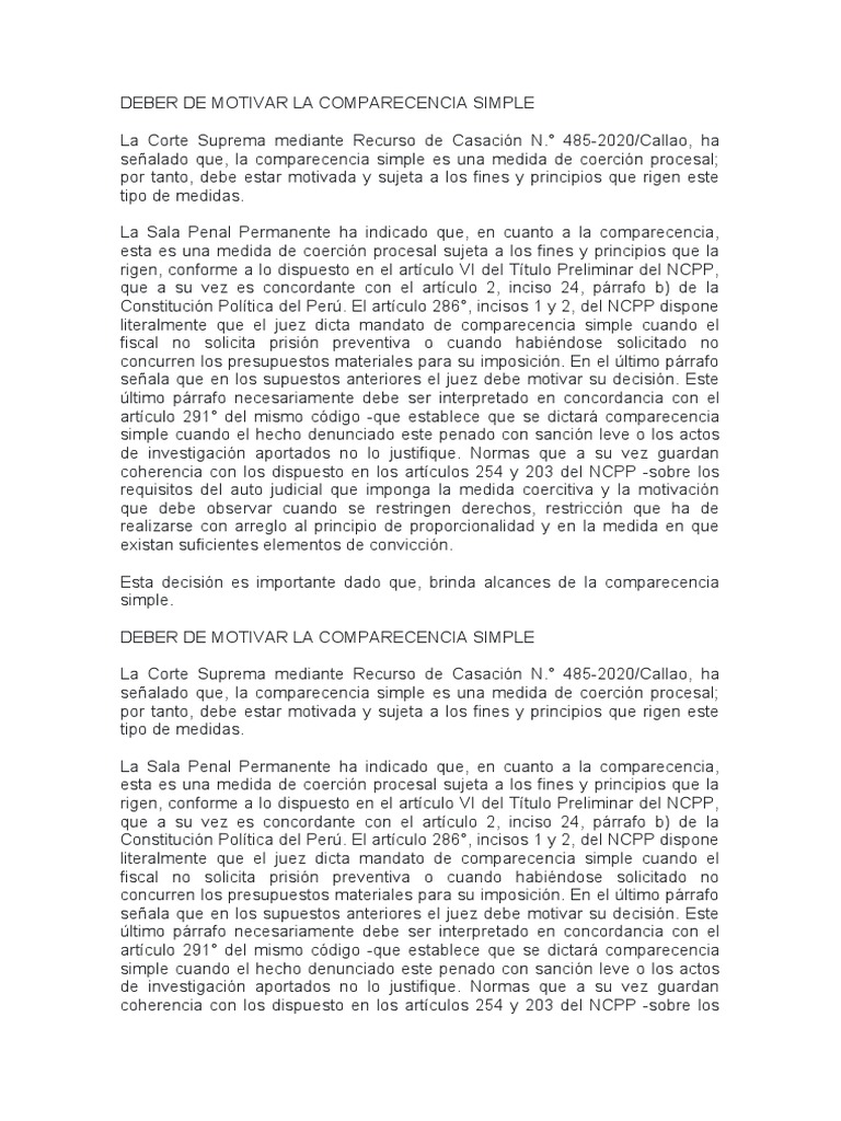 Comparecencia Simple | PDF | Ley procesal | Derecho penal