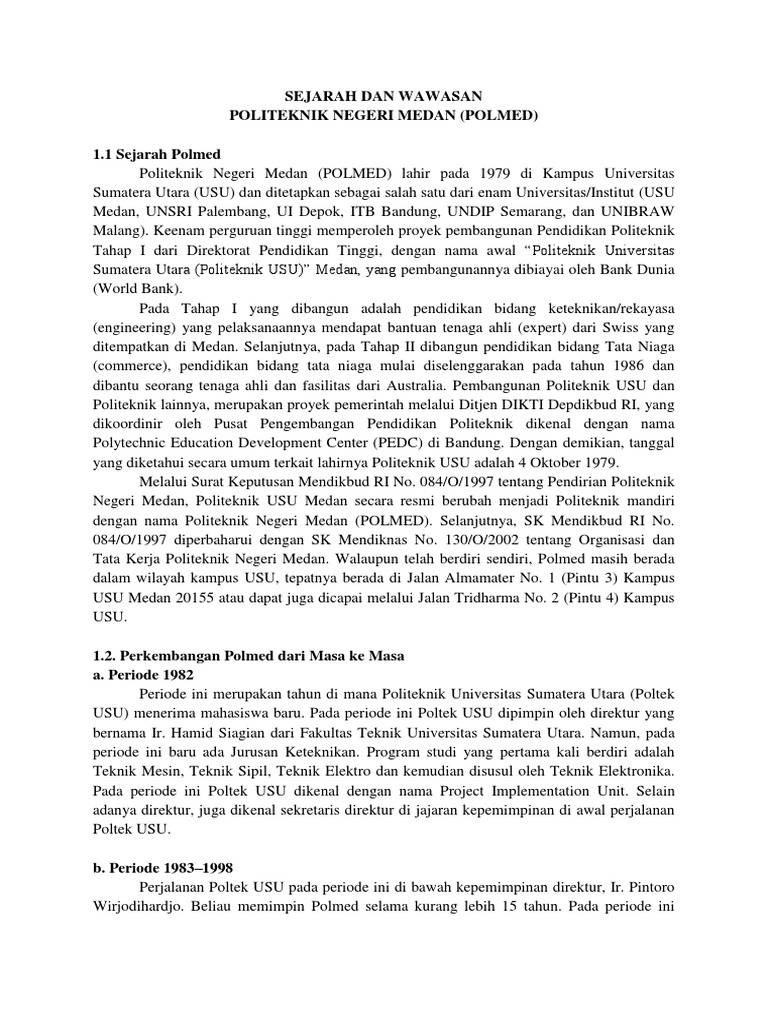 Sejarah Politeknik Negeri Medan (POLMED) | PDF | Perjalanan