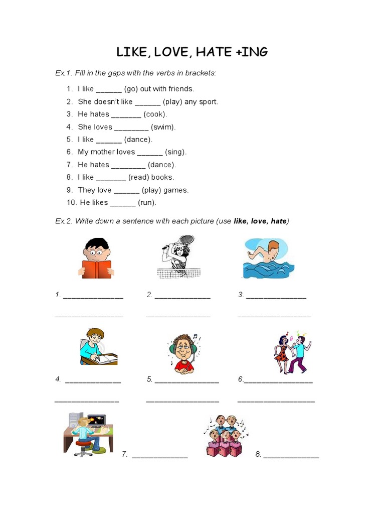 Like Love Hate Ing Fun Activities Games 42084 | PDF