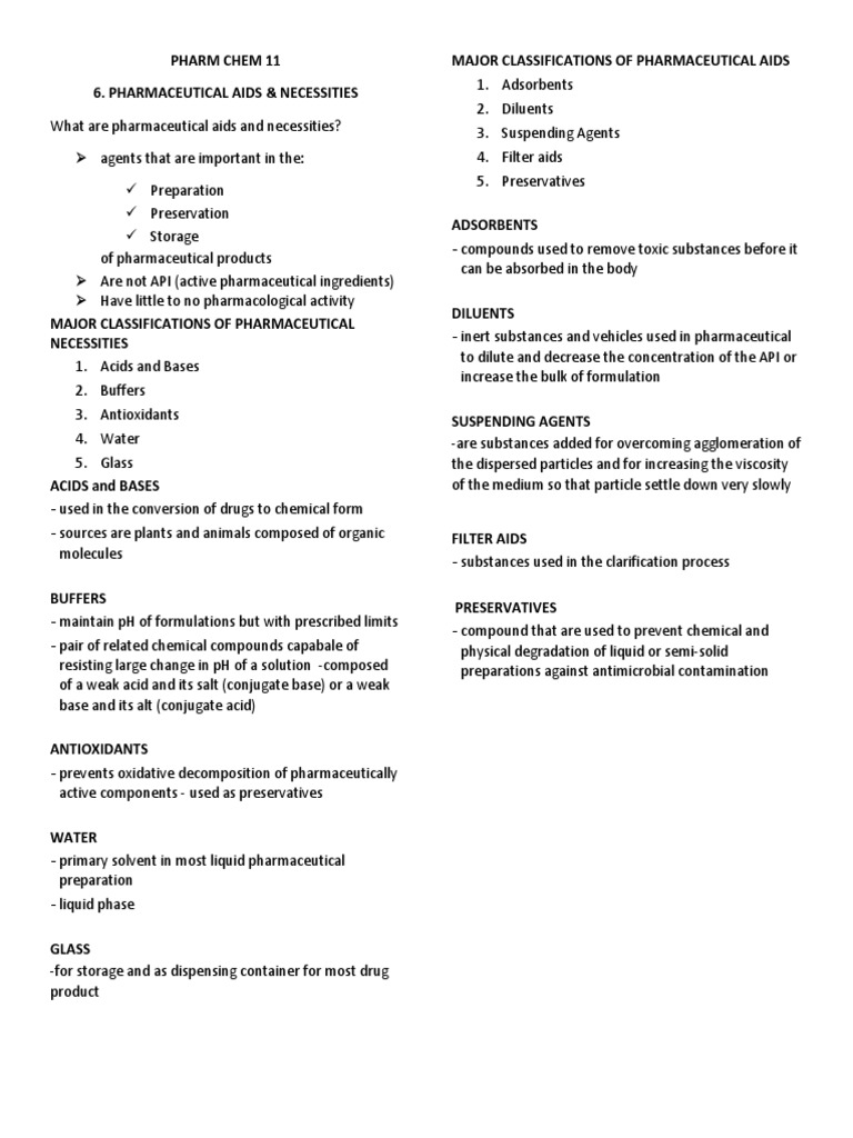 Pharmaceutical Aids and Necessities PDF Pharmaceutical Formulation